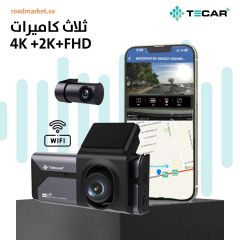 TE-D343  Tecar  Dash Cam with Three Sony Lenses, 4K Front Camera, 2K Rear Camera, WiFi Tracking, 24-Hour Recording, and APP Integration.